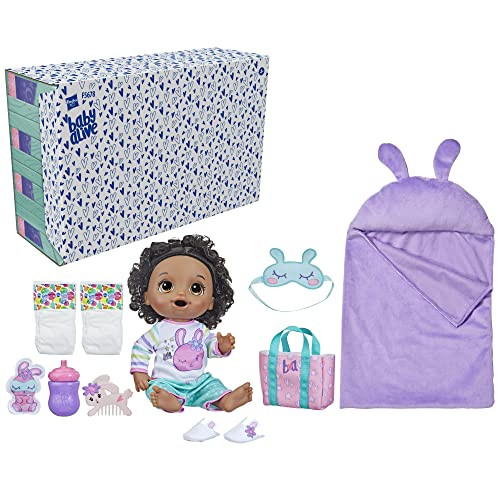 Baby Alive Bunny Sleepover Baby Doll, Bedtime-Themed 12-Inch Dolls, Sleeping Bag & Bunny-Themed Doll Accessories, Toys For 3 Year Old Girls And Boys And Up, Black Hair ( Exclusive)