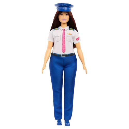 Barbie Careers Pilot Fashion Doll Wearing Removable Look With Flight Uniform & Shoes, Plus Hat Accessory