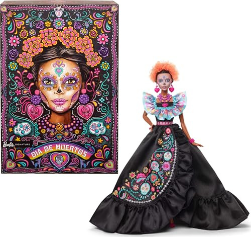 Barbie Signature Doll,  Dãƒæ’Ã†™ÃƒŠã‚­A De Muertos Collectible In Black Dress With Blue Ruffle Top, Embroidered Print, And Colorful Accessories