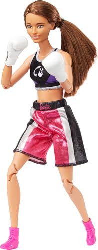 Barbie Made To Move Doll & Accessories, Brunette Boxer Wearing Removable Uniform With Boxing Gloves, 22 Bendable Joints