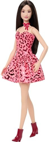Barbie Fashionistas Doll #246 With Black Hair, Pink Leopard Print Strapless Dress With Accessories Like Tie Necklace And Boots