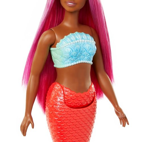 Barbie Mermaid Doll With Magenta Fantasy Hair & Headband Accessory, Curvy Body Type With Shell-Inspired Bodice & Tropical Red Tail