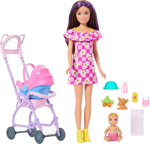 Barbie Skipper Babysitters, Inc. Playset With Brunette Doll, Brunette Toddler Doll, Bathtub & 6 Accessories Including A Rubber Duckie