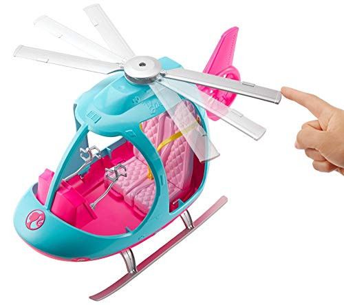 Barbie - Barbie Helicoptere - Vehicule De Poupee - Helicoptere Rose + Bleu - Peut Contenir 2 Poupees Barbie