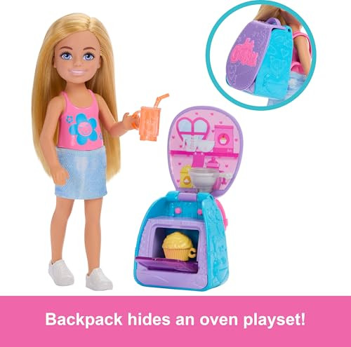 Barbie Family & Friends Cake Baking Backpack Blonde Chelsea Doll, Wearable Backpack With Baking Play Pieces