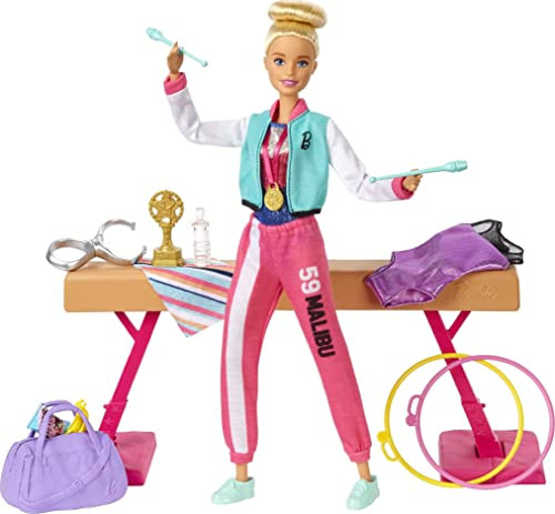 Barbie Careers Playset, Blonde Gymnast Doll With Balance Beam, Twirling Toy & 15+ Accessories Including Clothes, Hoops, Trophy & More