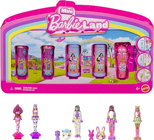Barbie Mini Land 5 Dolls Reveal Pack, 1.5-Inch Mini Dolls With Surprise Reveal & Sensory Play Piece (Styles May Vary)