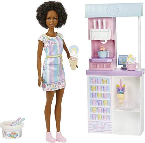Barbie Careers Playset, Ice Cream Shop Set With Blonde Fashion Doll, Ice Cream Machine, Molds, Dough & Accessories