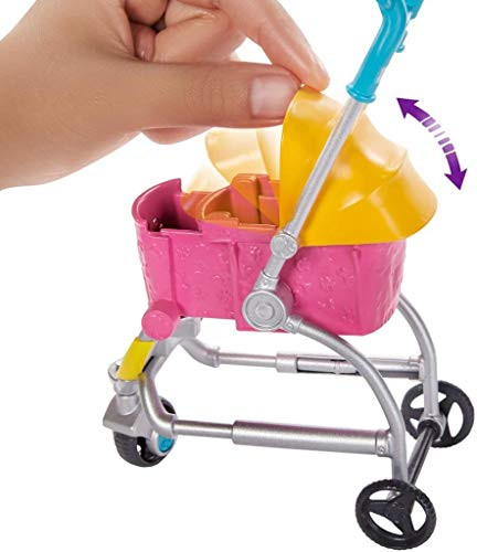 Barbie Dogwalking Doll & Accessories, Stroll & Play Pups Playset With Transforming Stroller, 2 Pets & Handbag, Blonde Doll