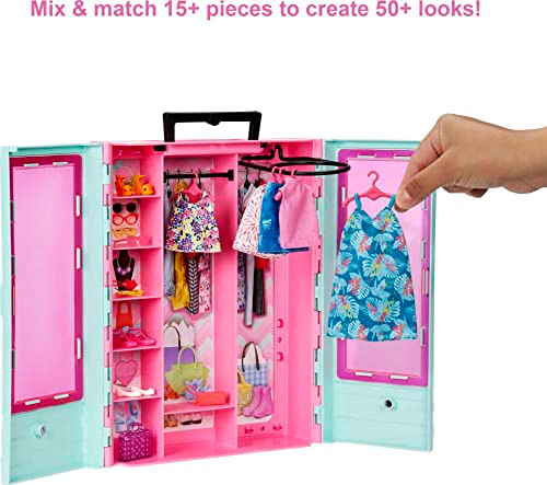 Barbie Closet Playset With 3 Outfits, Styling Accessories & Hangers, Mix & Match Clothes For 50+ Looks