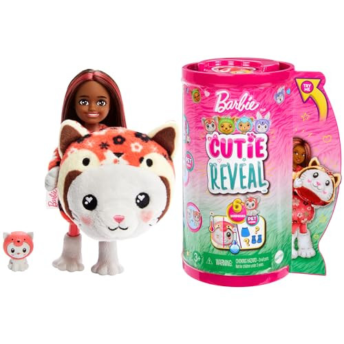 Barbie Cutie Reveal Chelsea Doll & Accessories, Animal Plush Costume & 6 Surprises Including Color Change, Kitten As Red Panda