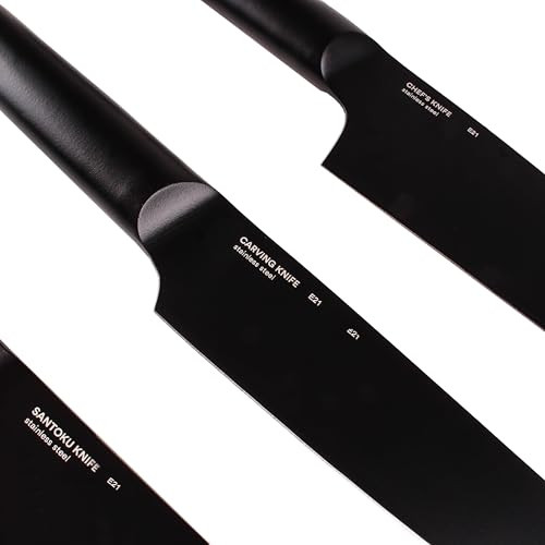 Berghoff Ron 4Pc Non-Stick Kitchen Knife Set With Ergonomically Designed Black Handle Double-Coated Titanium