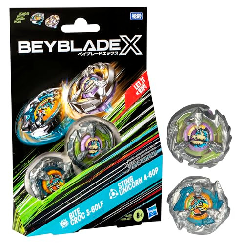 Beyblade X Bite Croc 3-60Lf And Sting Unicorn 4-60P Dual Pack Set With 2 Right-Spinning Tops Battling Top Toys For 8 Year Old Boys And Girls