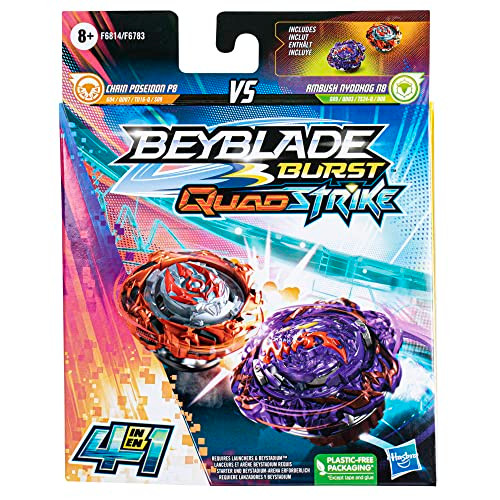 Beyblade Burst Quadstrike Ambush Nyddhog N8 And Chain Poseidon P8 Spinning Top Dual Pack, 2 Battling Game Top Toy For Kids Ages 8 And Up