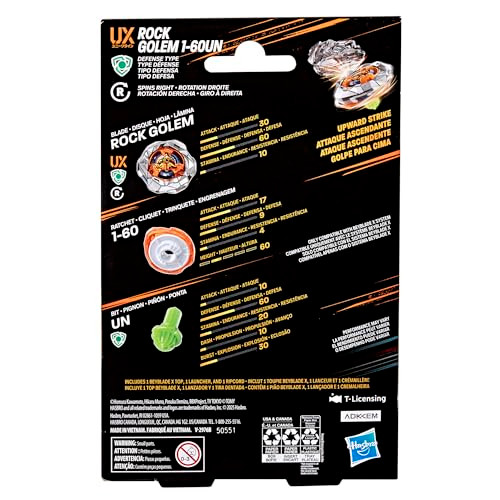 Beyblade X Rock Golem 1-60Un Ux Starter Pack Set With Takara Tomy Defense Type Top And Launcher, Battling Tops Game Toys, Ages 8+