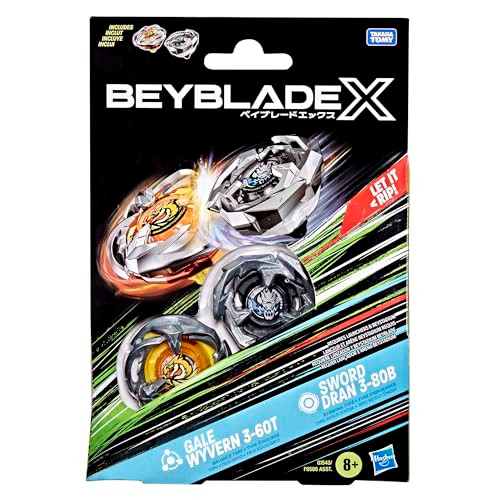 Beyblade X Gale Wyvern 3-60T & Sword Dran 3-80B Dual Pack Set With 2 Right-Spinning Tops Battle Tops Games/Toys For Boys & Girls 8+