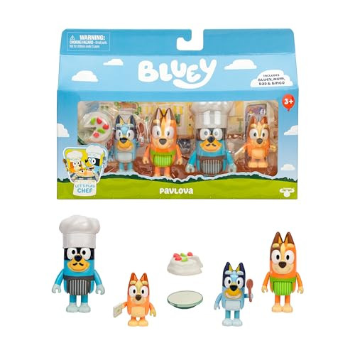 Bluey Family Figure Pack Of 4, Robust Poseable Character Toys With Bingo, Chilli, And Bandit Figures, Toddler-Sized Animal Figurines For Kids Ages 3+