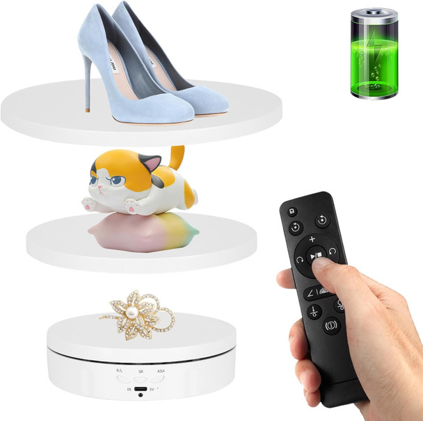 Bosgladek 2 In 1 Motorized Rotating Display Stand With 5.74 /8.66 Inch Replacement Cover, Remote Control 360 Degree Electric Turntable Display Stand Max 22Lbs Load Auto Lazy Susan For Photography Livestream