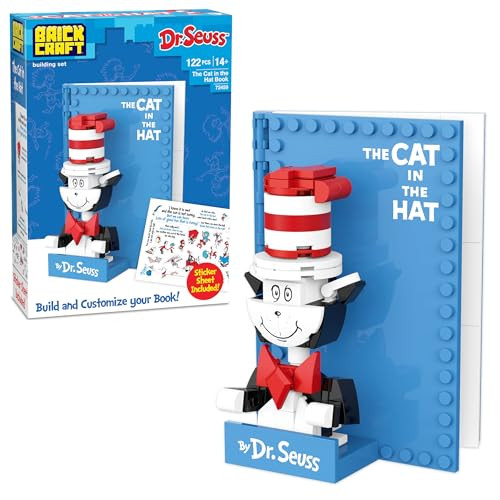 Brickcraft Dr. Seuss Green Eggs And Ham Book Building Kit (107-Piece Set), Brick-Built Sam-I-Am, Customizable Display Book, Seuss Stickers & Phrases