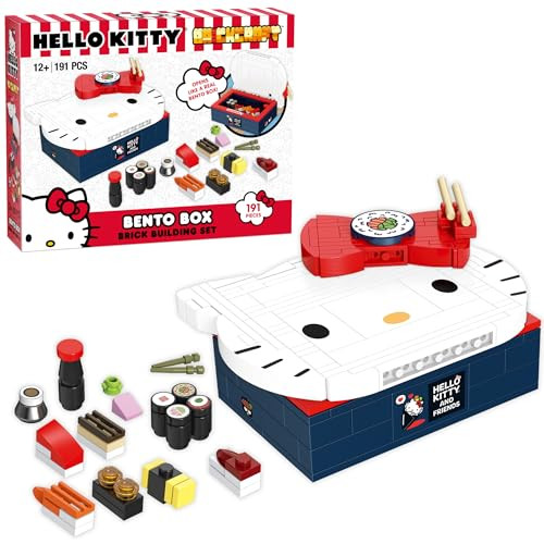 Brickcraft Officially Licensed Sanrio Hello Kitty Bento Box Building Set, 191-Piece Multicolored Brick Kit With Detailed Character Face And Mini Sushi Builds, Adorable For Fans Seasonal