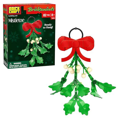 Brickcraft Mistletoe Building Set 82 Pcs Diy Christmas Holiday Ornament Decoration Kit Ready To Hang Festive Toy Creative Craft Stocking Stuffer Collectible Home Decor  For Kids Adults Ages 8+