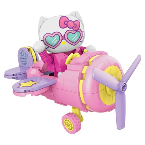 Brickcraft Hello Kitty Airplane Adventure Kit 273-Piece Sanrio Set Pink Aircraft Toy Featuring Spinning Propeller Rolling Wheels Collectible Buildable Model  Birthday Display Creative
