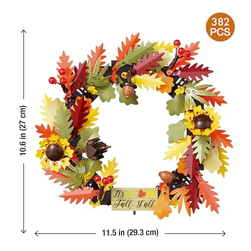Brickcraft Harvest Wreath Brick Building Kit, 382 Pieces  Diy Autumn & Halloween Home Dãƒæ’Ã†™ÃƒŠã‚©Cor  2-In-1 Fall Wreath & Garland Craft  Festive Thanksgiving Decoration  For Kids & Adults, Ages 8+