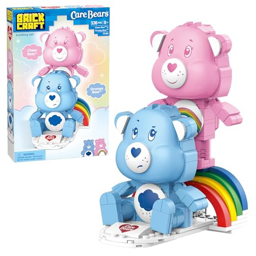 Brickcraft Care Bears Building Bricks Set, 336 Pieces, Cheer Bear And Grumpy Bear With Rainbow Base, Cute Collectible  For Kids And Fans, Holiday Xmas Christmas Decoration Display Toy