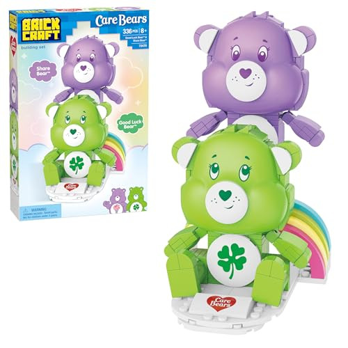 Brickcraft Care Bears Building Bricks Set, 336 Pieces, Cheer Bear And Grumpy Bear With Rainbow Base, Cute Collectible  For Kids And Fans, Holiday Xmas Christmas Decoration Display Toy