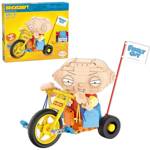 Brickcraft Family Guy Stewie On Trike Building Kit, 429 Piece Construction Set, Collectible Figure & Tv Show Memorabilia  For Fans,Kids And Adult Builders Ages 8+ For Display On Desk Shelf Or Room