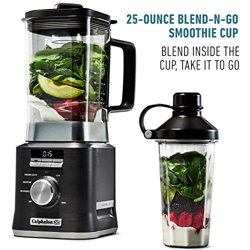 Calphalon Auto-Speed 68 Oz Blender With Blend-N-Go Smoothie Cup And Bpa- Tritan Jar  1100-Watt Base, Dark Stainless Steel
