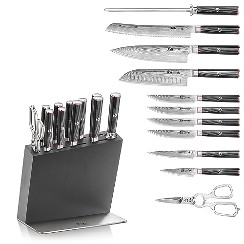 Cangshan Yari Series Hua Knife Block Set, X-7 Damascus Steel, Ash Wood Block (6-Piece)