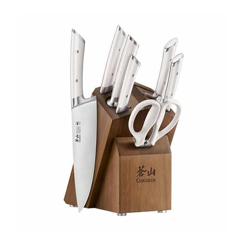 Cangshan Rainier Series 8-Piece Knife Block Set, Forged German Steel, Acacia Block (Black)