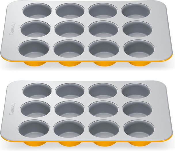 Caraway Non-Stick Ceramic 12-Cup Muffin Pan - Naturally Slick Ceramic Coating - Non-Toxic, Ptfe & Pfoa  - Perfect For Cakes, Muffins, And More - Gray