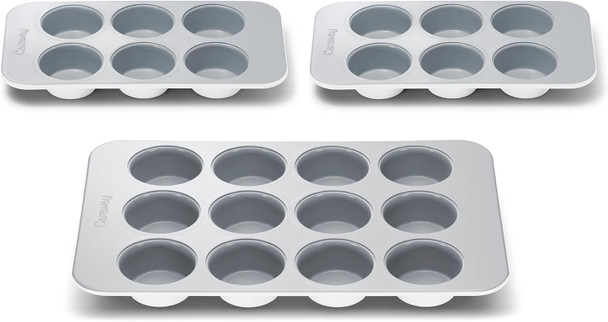 Caraway Nonstick Ceramic Muffin Pan Set - 2X 6 Cup & 1X 12 Cup Ãƒæ’Ã‚¢Ãƒ¢Ã¢‚¬Å¡Ã‚¬Ãƒ¢Ã¢Š¬Ã…Œ Non-Toxic, Ptfe & Pfoa  Ãƒæ’Ã‚¢Ãƒ¢Ã¢‚¬Å¡Ã‚¬Ãƒ¢Ã¢Š¬Ã…Œ Aluminized Steel Core Ãƒæ’Ã‚¢Ãƒ¢Ã¢‚¬Å¡Ã‚¬Ãƒ¢Ã¢Š¬Ã…Œ For Baking Cakes, Muffins & More - Slate
