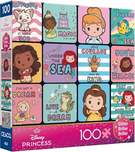 Ceaco - Disney - Princess Collage - Glitter Puzzle - 100 Piece Jigsaw Puzzle