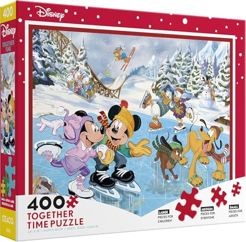 Ceaco - Disney Holiday - Together Time - Mickey & Minnie Skating - 400 Piece Jigsaw Puzzle