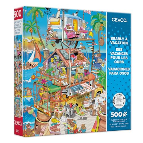 Ceaco - Rj Crisp - Bearly A Vacation - 500 Piece Jigsaw Puzzle - Relaxing And Fun Activity For Adults