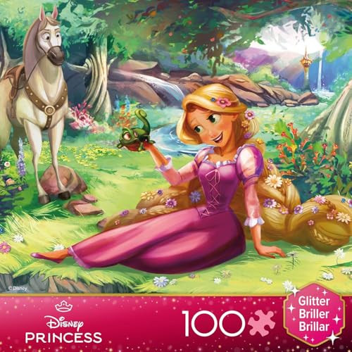 Ceaco - Disney - Princess Trio - Rapunzel And Pascal - Glitter Puzzle - 100 Piece Jigsaw Puzzle