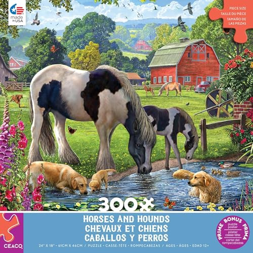 Ceaco - Horses And Hounds - 300 Oversized Piece Jigsaw Puzzle