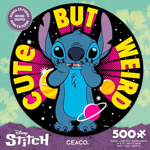Ceaco - Disney - Lilo & Stitch - Stitch, Cute But Weird - 500 Piece Round Jigsaw Puzzle For Adults - Challenging Puzzle Perfect For Game Nights