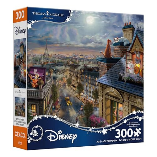 Ceaco - Large Piece Jigsaw Puzzle - Disney - Kinkade - Love Under The Moon - Relaxing And Fun Activity For Adults