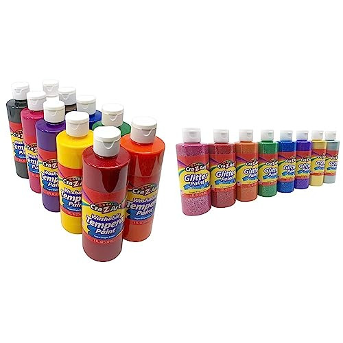 Cra-Z-Art Washable Tempera & Glitter Paint Bulk Pack 18Ct, Assorted Colors