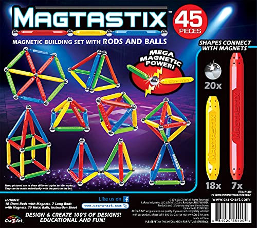 Cra-Z-Art Magtastix Balls & Rods Building Kit For 72 Months To 1188 Months, (45 Piece) (Package May Vary)