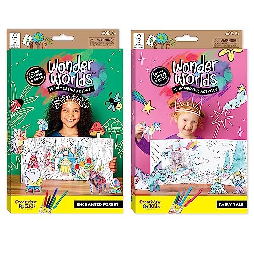 Creativity For Kids Wonder Worlds 3D Coloring Book: Fairy Tale - Unicorn And Princess Kids Coloring Art Set, Boys And Girls s (Ages 5+)