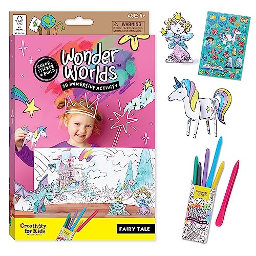 Creativity For Kids Wonder Worlds 3D Coloring Book: Fairy Tale - Unicorn And Princess Kids Coloring Art Set, Boys And Girls s (Ages 5+)