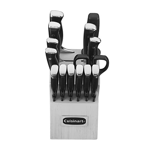Cuisinart 15-Piece Knife Set With Block, High Carbon Stainless Steel, Forged Triple Rivet, White, C77Wtr-15P