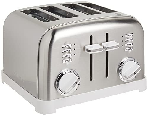 Cuisinart 4 Slice Toaster, Compact Stainless Steel Toaster With Extra-Wide Slots For Toasting Bread, French Toast, Bagels And Pastries, Defrost & Reheat Functions, Cpt-180P1, Brushed Stainless
