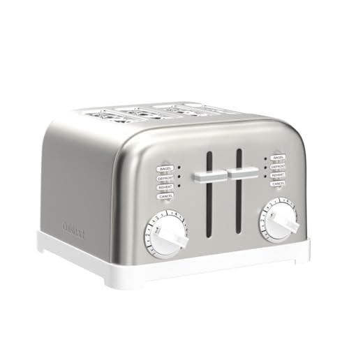 Cuisinart 4 Slice Toaster, Compact Stainless Steel Toaster With Extra-Wide Slots For Toasting Bread, French Toast, Bagels And Pastries, Defrost & Reheat Functions, Cpt-180P1, Brushed Stainless