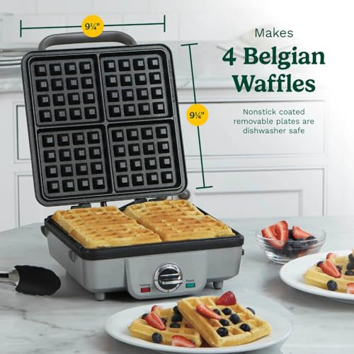 Cuisinart Belgian Waffle Maker With Pancake Plates, Nonstick Plates, 6 Browning Levels, Ready Indicator Lights, Temperature Control, Deep Waffle Pockets, Waf-300Nas, Brushed Stainless